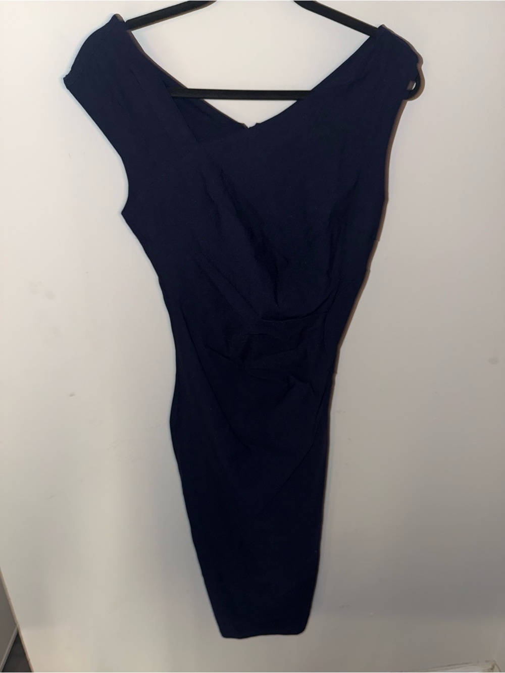 Elegant Navy Midi Sheath Dress - Sleek Women's Dress